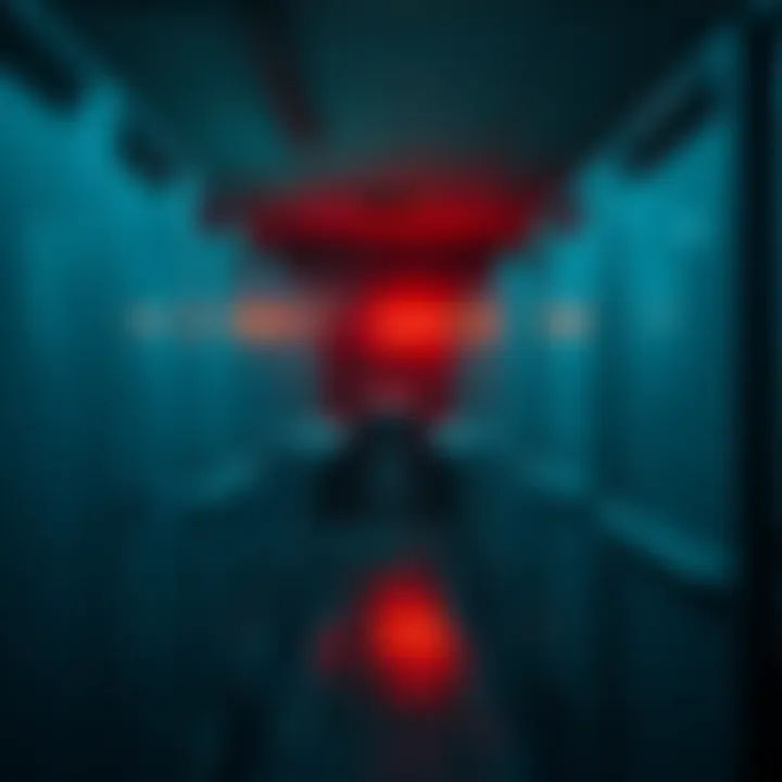 A crowded public restroom featuring several stalls without doors, dim lighting, and damp walls, evoking a sense of discomfort and lack of privacy.