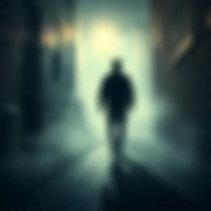 Public figure disappearing from view A shadowy figure walking away into a foggy alley, symbolizing disappearance from public life