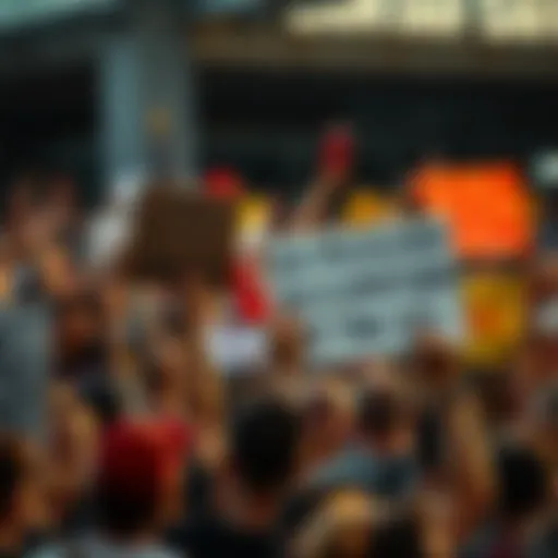 A large crowd of people holding signs in a protest against perceived occupation in the US, showcasing strong emotions and reactions.