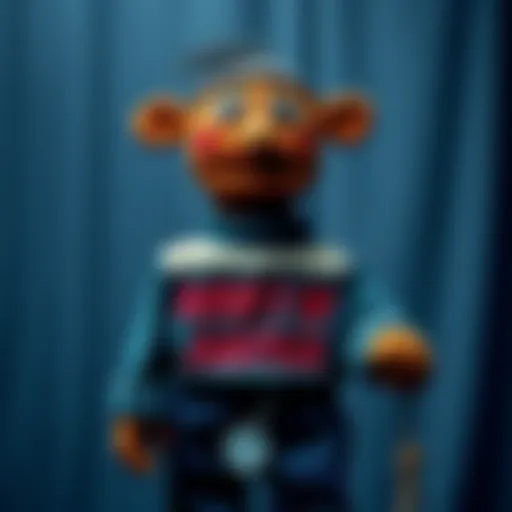 A handmade puppet made from old pants displays a message about justice against abuse, symbolizing hope and accountability.