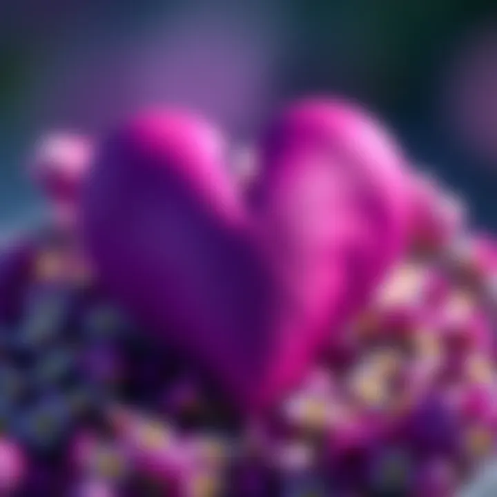 Purple Heart Symbol A close-up of a purple heart symbol representing love and loyalty, surrounded by small flowers.