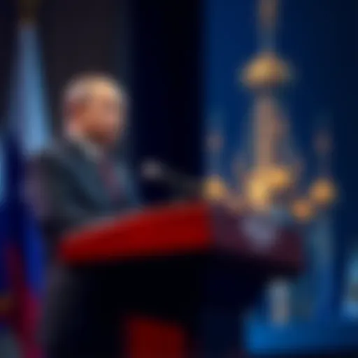 Putin speaks at a podium about the impact of the Strait of Hormuz traffic reduction on Russia's oil exports