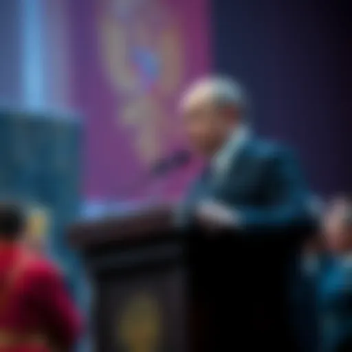 Vladimir Putin stands at a podium addressing an audience, discussing his views on Satanism and the occult.