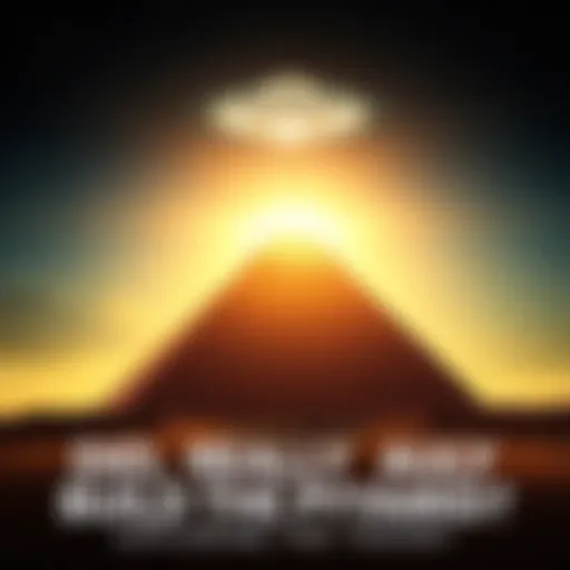 A Great Pyramid silhouette against a starry night sky, with a bright UFO in the background, hinting at alien involvement.