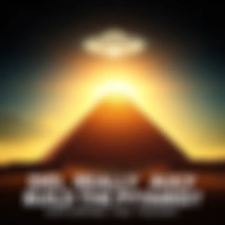 A Great Pyramid silhouette against a starry night sky, with a bright UFO in the background, hinting at alien involvement.