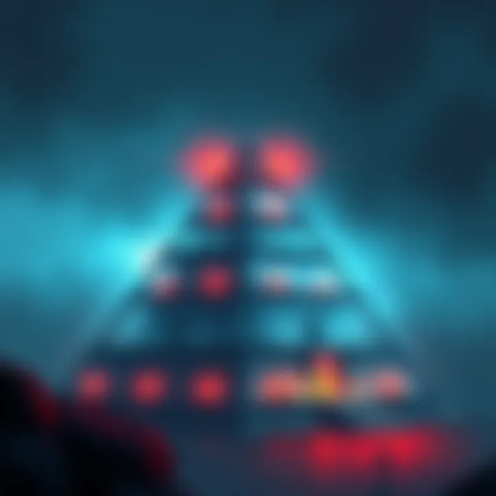 An illustration showing a pyramid structure with various levels representing different aspects of control in society, highlighting the hierarchy within the Satanic control system.