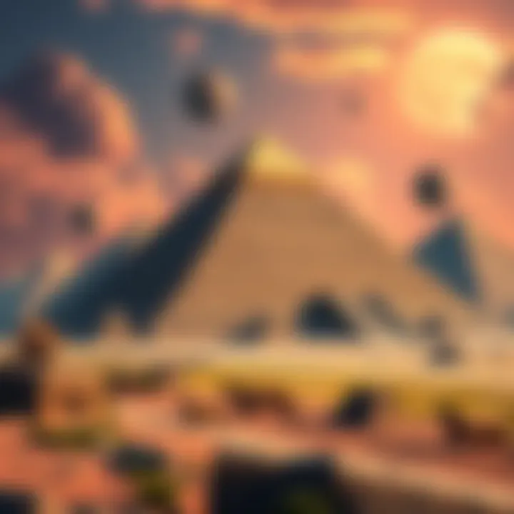 Pyramids and Ammonia Creatures A visual of ancient pyramids with mysterious creatures nearby, representing the connection between Varginha creatures and ancient structures.