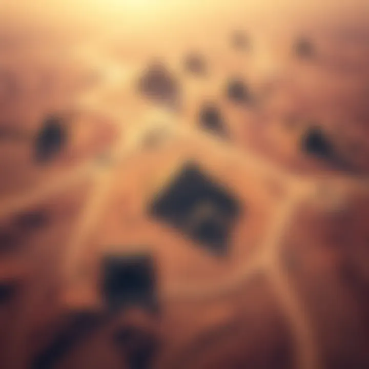 Pyramids and Bedrock An aerial view of the pyramids showing the surrounding desert and hints of bedrock underneath.