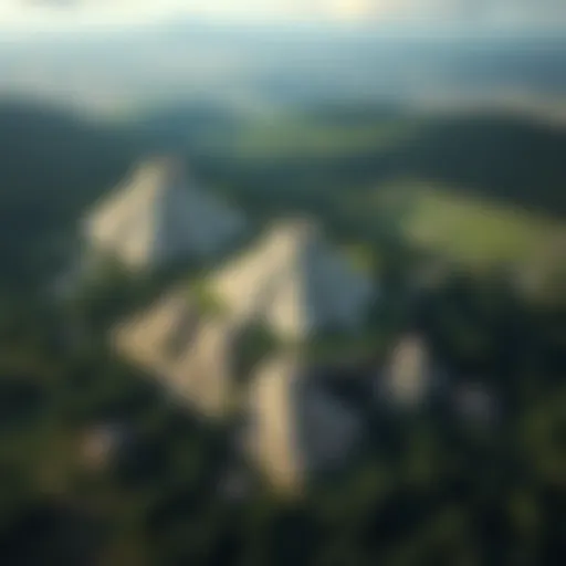 Aerial view of unique pyramid structures in the United States surrounded by greenery