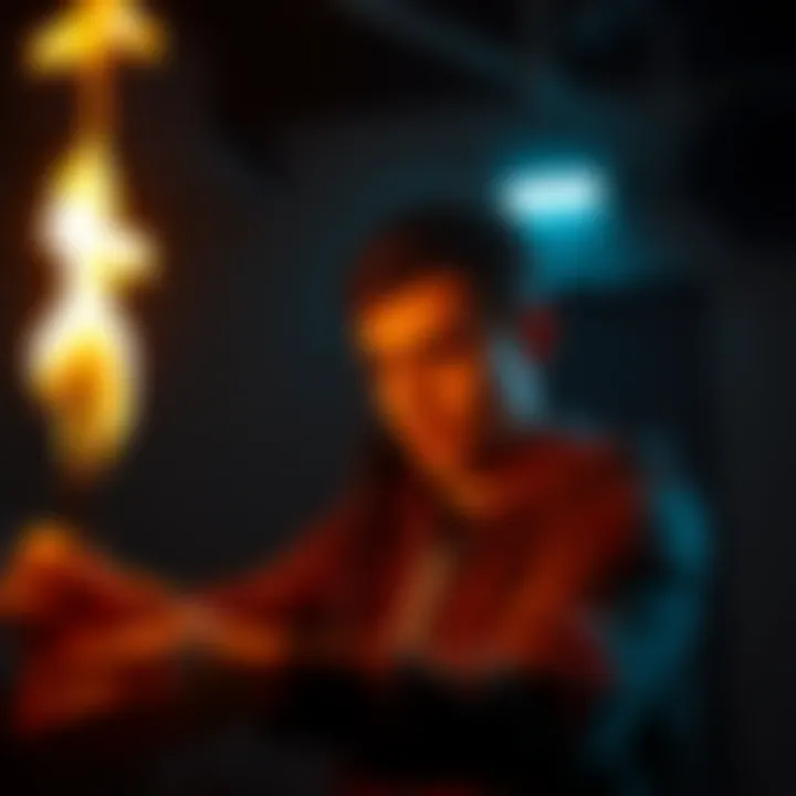 Person practicing pyrokinesis A person focuses on a flame, demonstrating pyrokinesis skills in a dark setting.