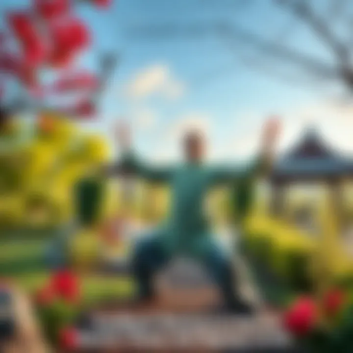 A person practicing Qigong in a peaceful garden, focusing on mindfulness and energy flow.