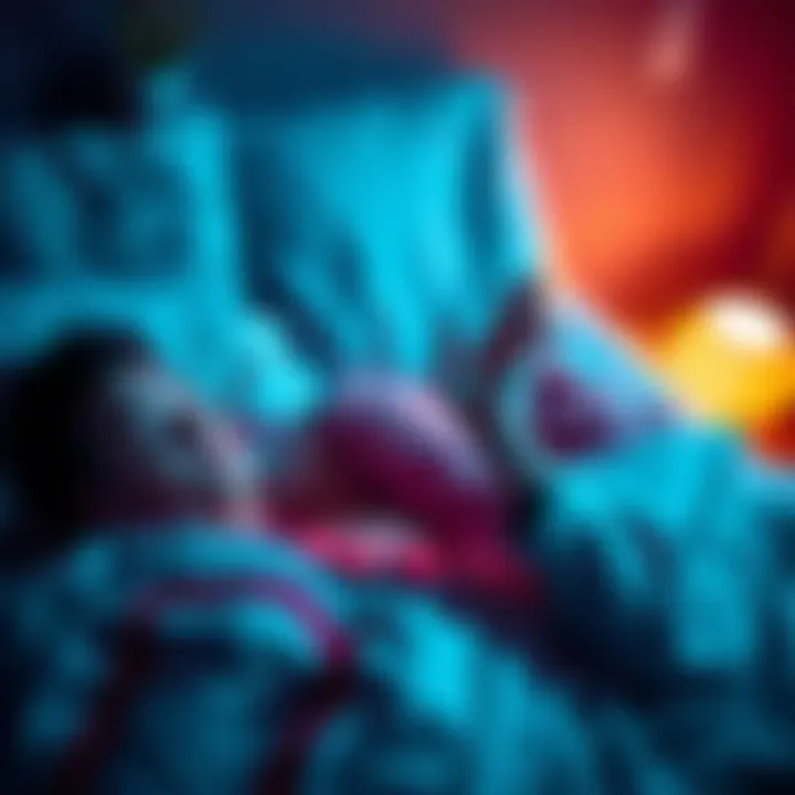 Person practicing qigong movements in sleep Individual lying in bed, performing qigong movements while sleeping, with a calm expression on their face