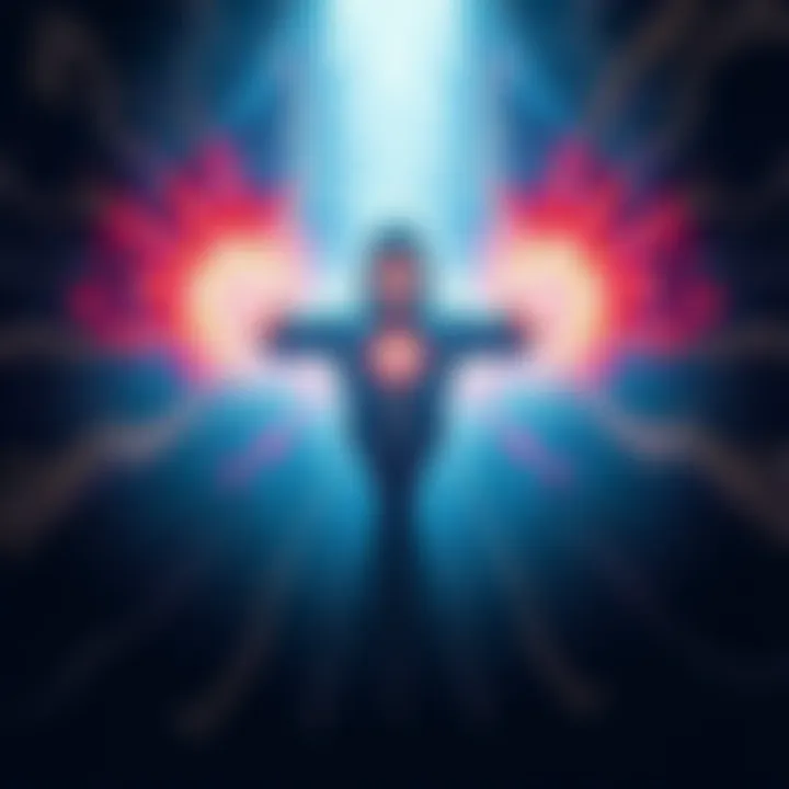 A visual representation of Quantum Immortality, showing a person surrounded by bursts of energy, symbolizing the debate around life, death, and existence.