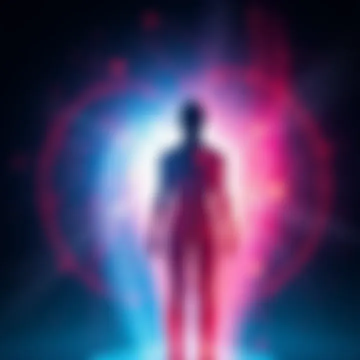 Visual representation of the Quantum Soul Theory depicting a glowing field around a silhouette of a person, symbolizing consciousness and emotions.