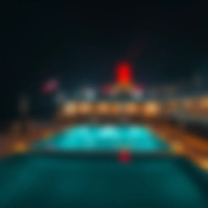 Haunted Queen Mary Pool at Night Dark shadows near the pool area of the Queen Mary, suggesting ghostly apparitions.