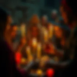 A group of queer people performing a ritual with candles and crystals, showcasing a blend of witchcraft and community spirit.