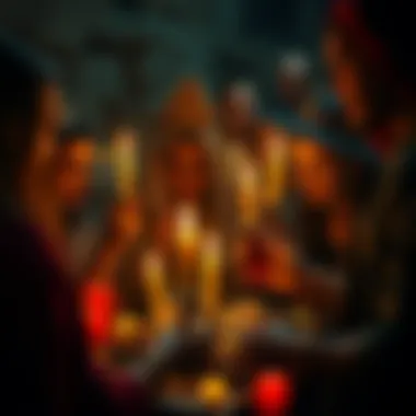 A group of queer people performing a ritual with candles and crystals, showcasing a blend of witchcraft and community spirit.