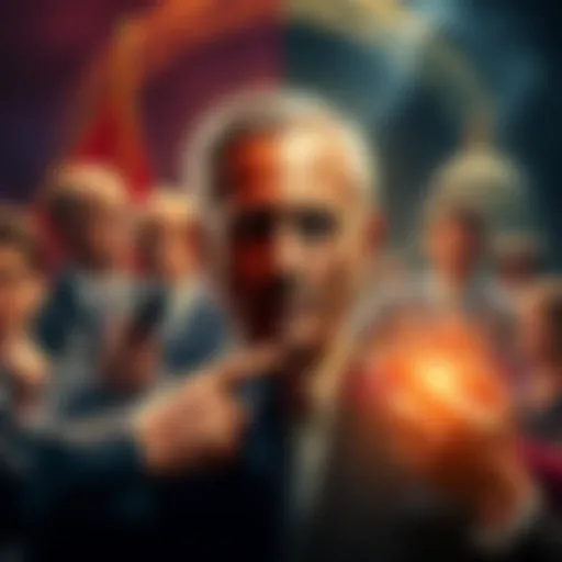 A split image showing a group of people questioning a politician on one side and a secretive gathering of Freemasons on the other side