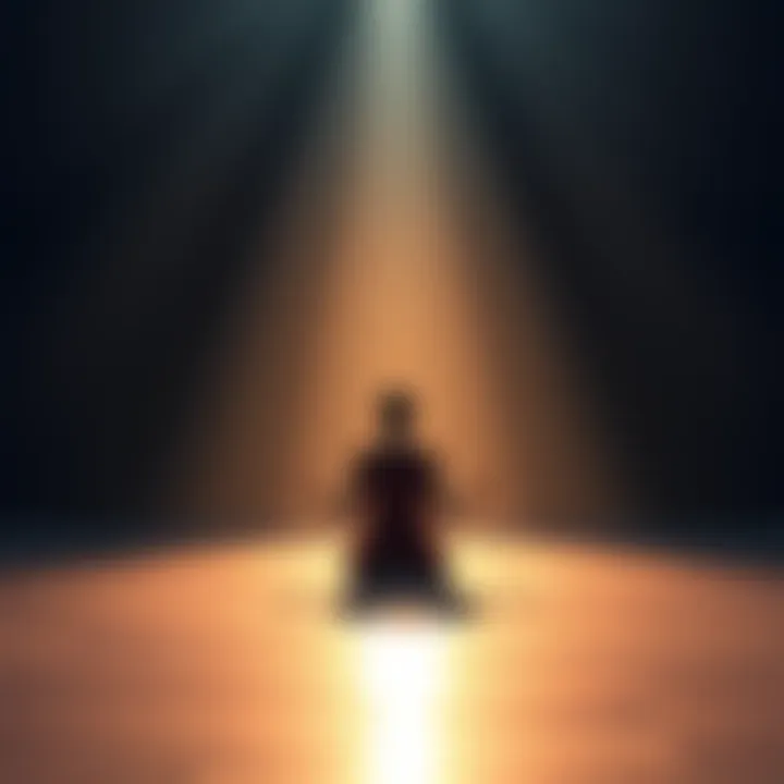 A serene person sitting cross-legged in a peaceful setting, surrounded by soft light, symbolizing inner silence and connection with the Divine.