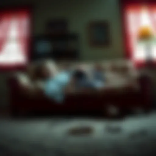 A young girl lying on a couch in an old house in Quincy, IL, holding a camera as she feels a strange presence