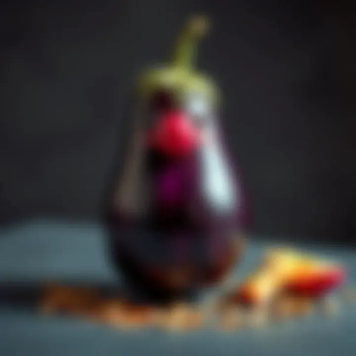 A humorous eggplant designed with a nose and a butt, showcasing quirky food art