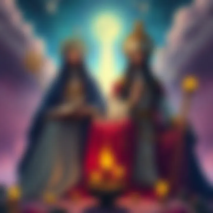 Ra and Quo Channeling Styles Illustration of Ra and Quo channeling with religious symbols and cultural elements