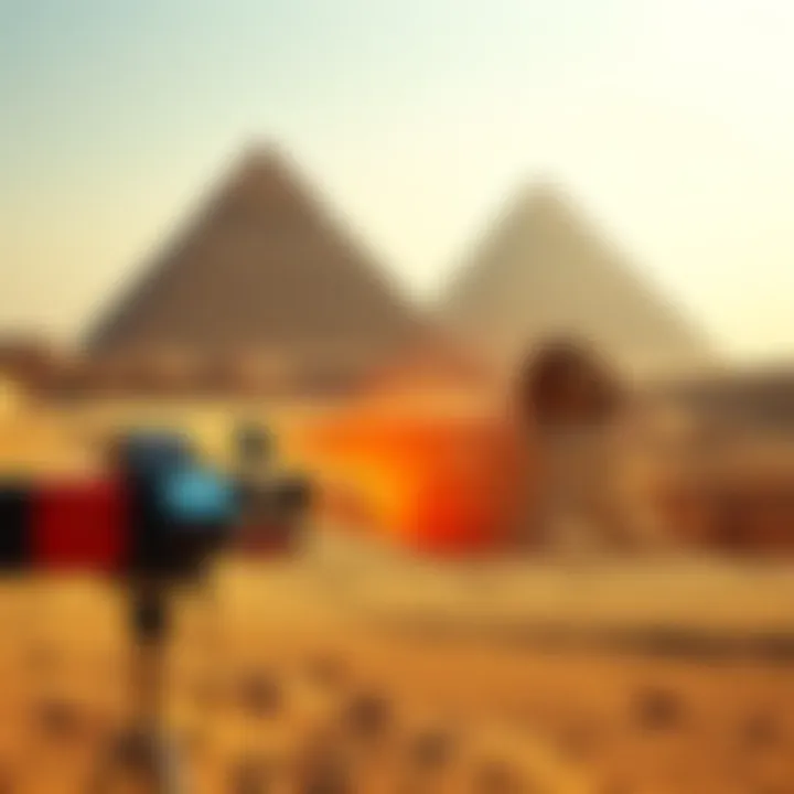 Radar Scanning the Ground Near Giza Pyramids A radar machine scanning the ground revealing hidden tunnels beneath the Giza Pyramids and the Sphinx.