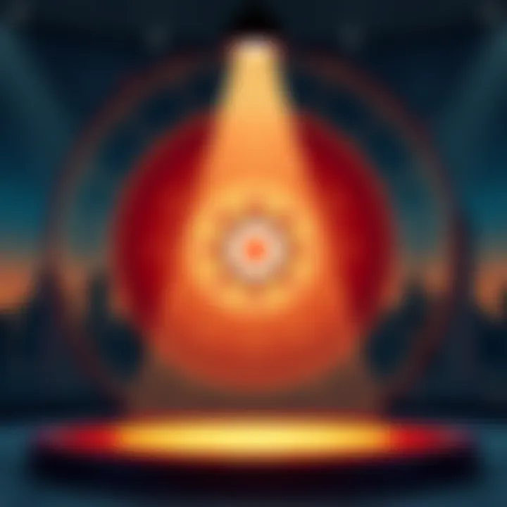 Astrological chart showing Rahu in the 10th house, symbolizing career and fame with a backdrop of a city skyline and a spotlight.