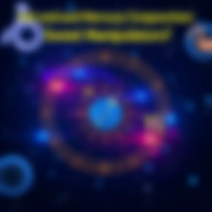 A visual representation showing the symbols for Rahu and Mercury against a starry background, symbolizing their conjunction in astrology.