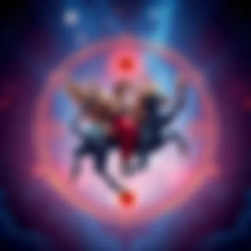 An artistic representation of the astrological signs Virgo and Rahu, showing Virgo's symbol alongside a depiction of Rahu in a celestial backdrop.