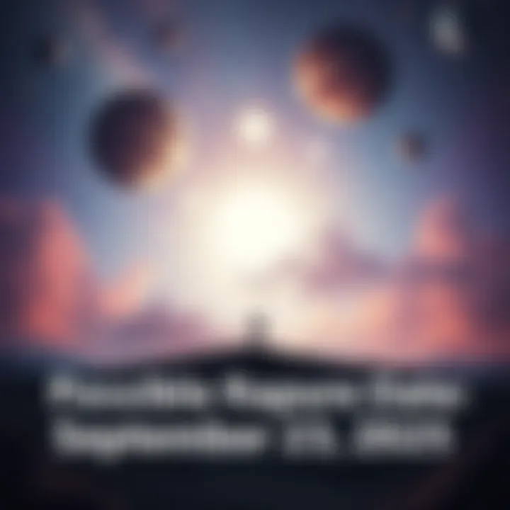 A celestial event depicting alignments of planets and stars with a peaceful landscape, symbolizing the potential Rapture on September 23, 2025.