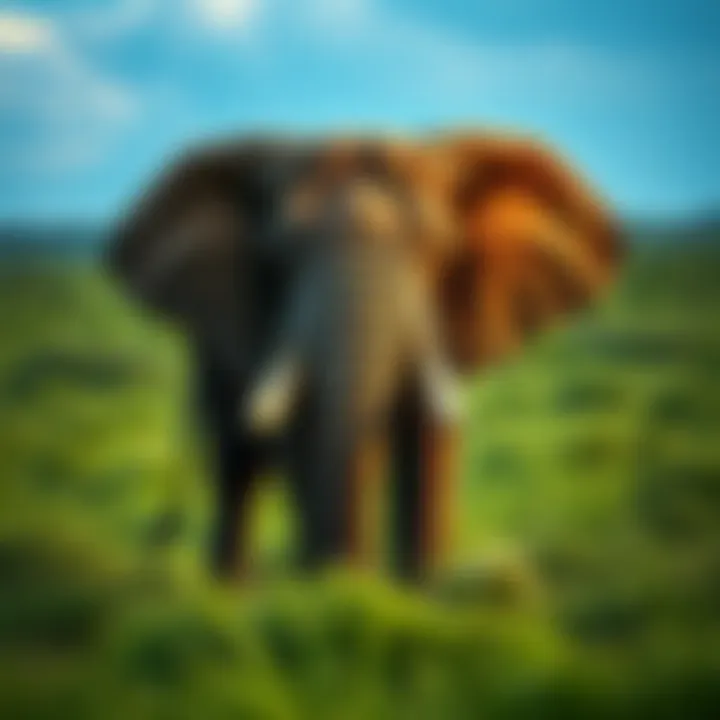 A majestic giant elephant in a vast green landscape captured in Herzog's documentary, showcasing its rare beauty and presence.