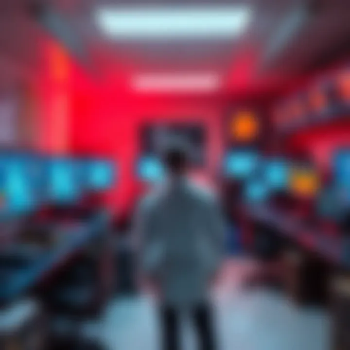 A researcher stands in a lab filled with Raspberry Pi computers and monitors displaying UFO and earthquake data