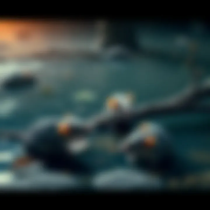 A surreal scene featuring rats near a pond with dark water, evoking unsettling emotions.