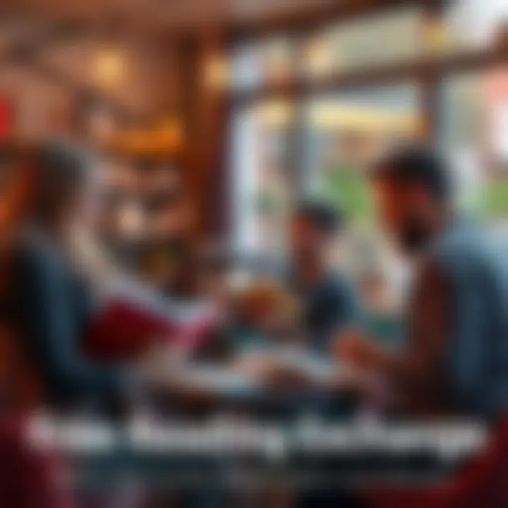 People exchanging books and sharing reviews in a cozy setting