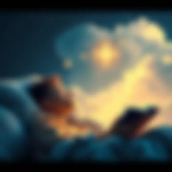 Reading in a Dream A person peacefully reading a book while asleep, surrounded by soft clouds and stars, illustrating the concept of reading in dreams.