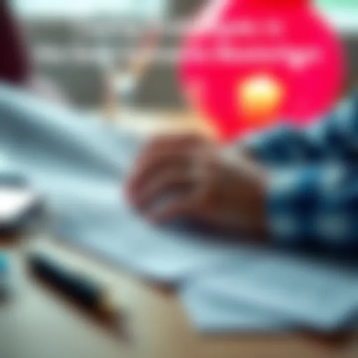 A close-up of a person reading a document related to the Epstein case, with papers scattered on a table and a pen nearby.