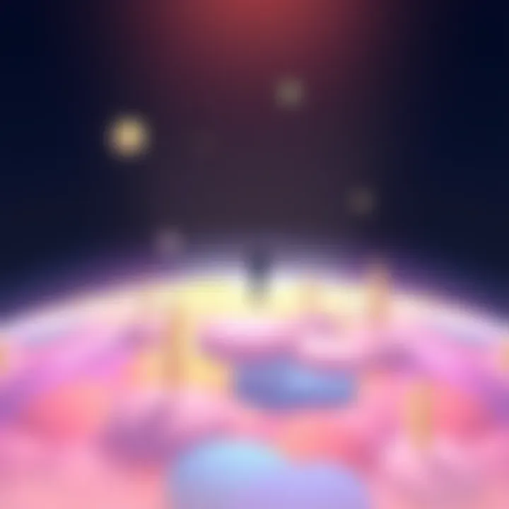 A serene scene showing a person in a relaxed pose, floating above a glowing, colorful landscape representing the Real-Time Zone, with soft light and abstract shapes surrounding them.