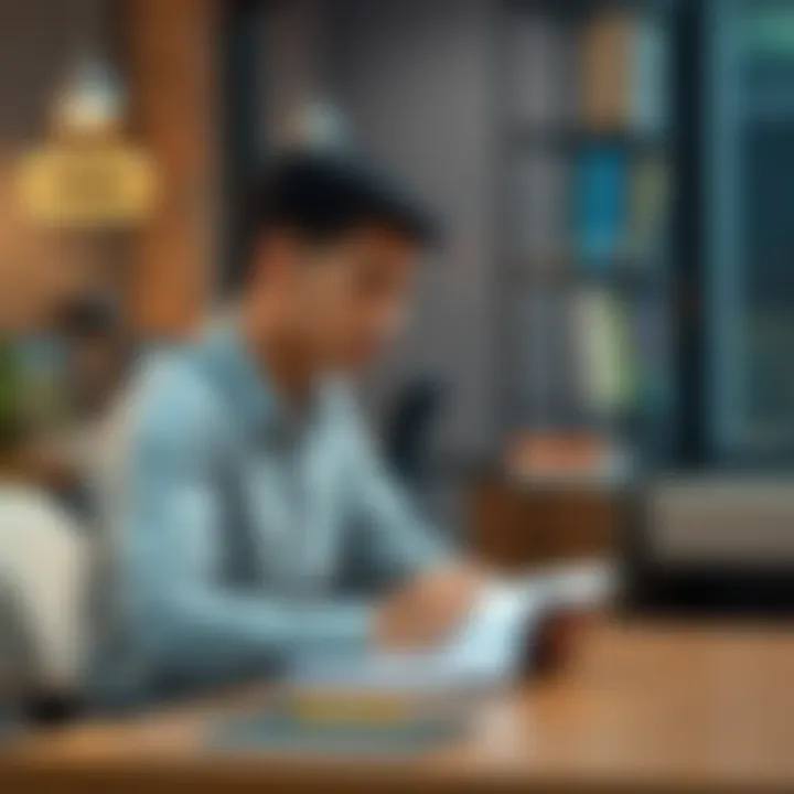 A person sitting at a desk with a notebook, reflecting on their thoughts and emotions during a reality check session.