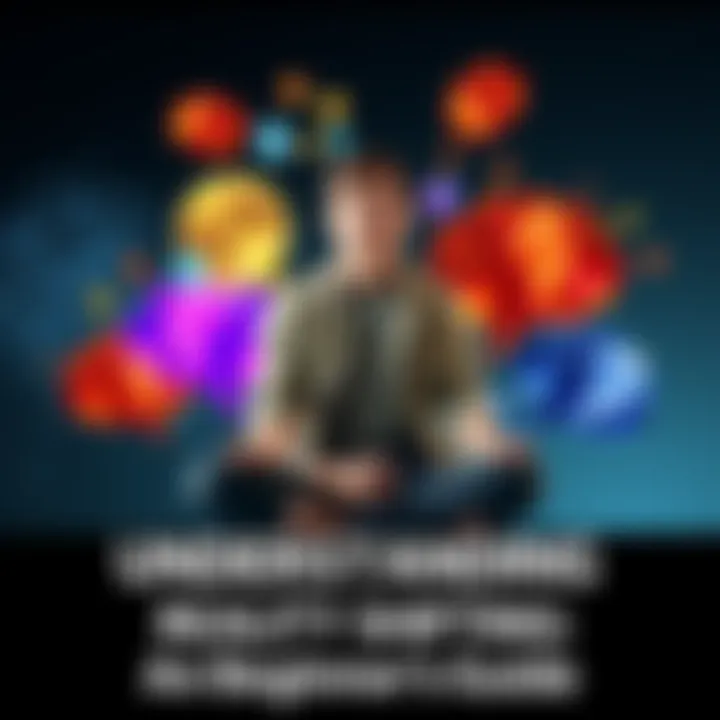 A person sitting cross-legged, surrounded by colorful thought bubbles representing different realities, with a curious expression on their face.