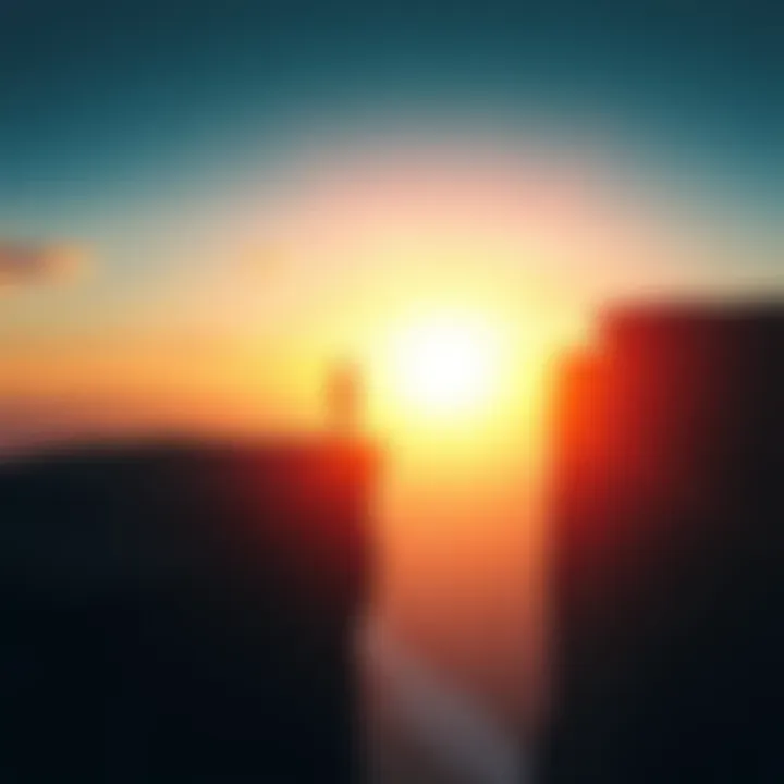 Rebuilding Life After Trauma A person standing at the edge of a cliff looking towards the sunrise, symbolizing hope and new beginnings after a difficult time.