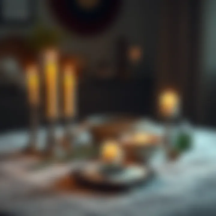 A table set up with candles, herbs, and a bowl for a reconciliation spell at home