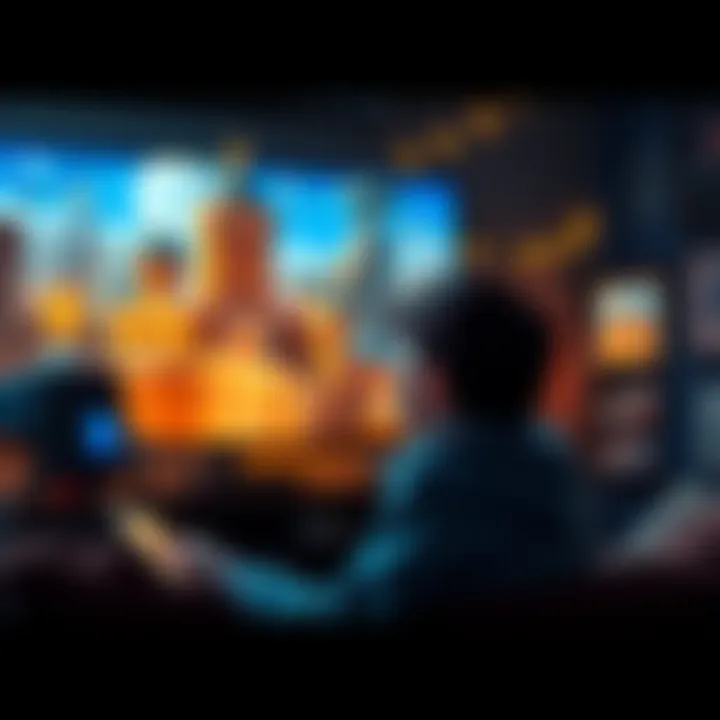 A person reflecting on memories from a fictional world while watching a show, surrounded by nostalgic imagery.