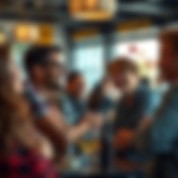 A group of friends smiling and chatting together at a cafe, showing signs of friendship and connection.