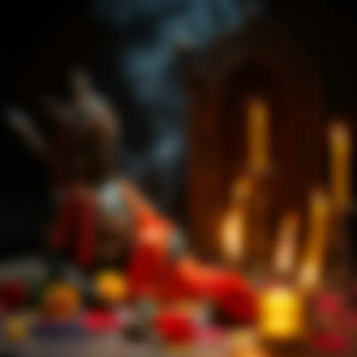 A spiritual offering of flowers and incense at an altar dedicated to pagan deities