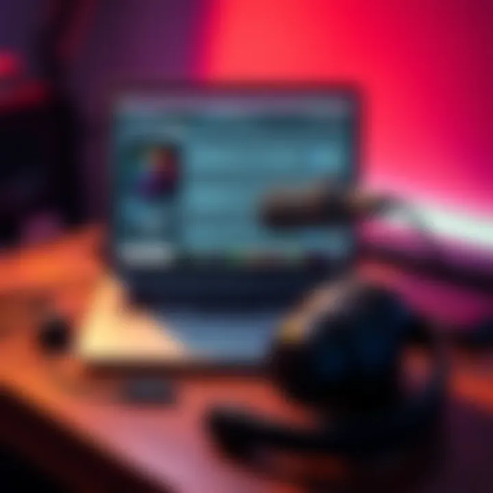A laptop with Audacity open, a microphone, and headphones placed on a desk, demonstrating how to record audio.