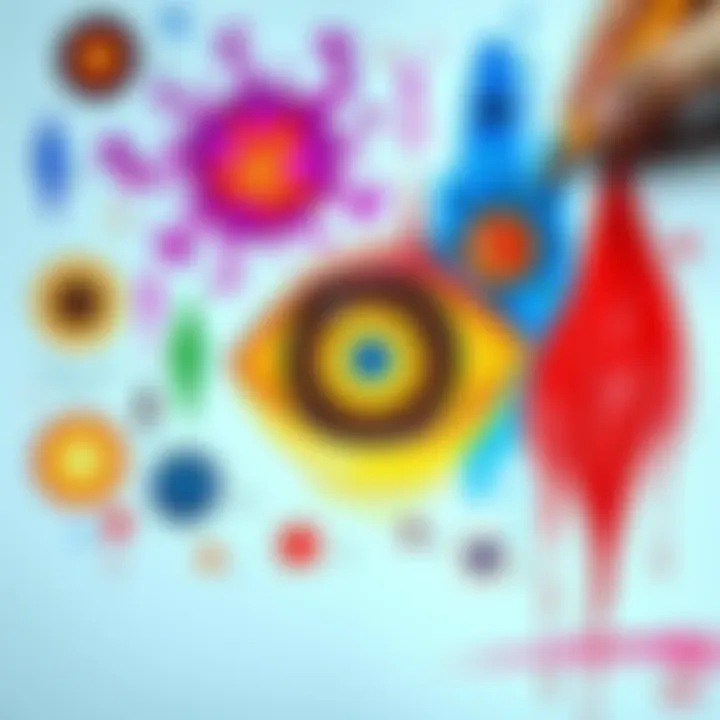 A colorful drawing representing a vision experienced while awake, featuring abstract shapes and patterns.