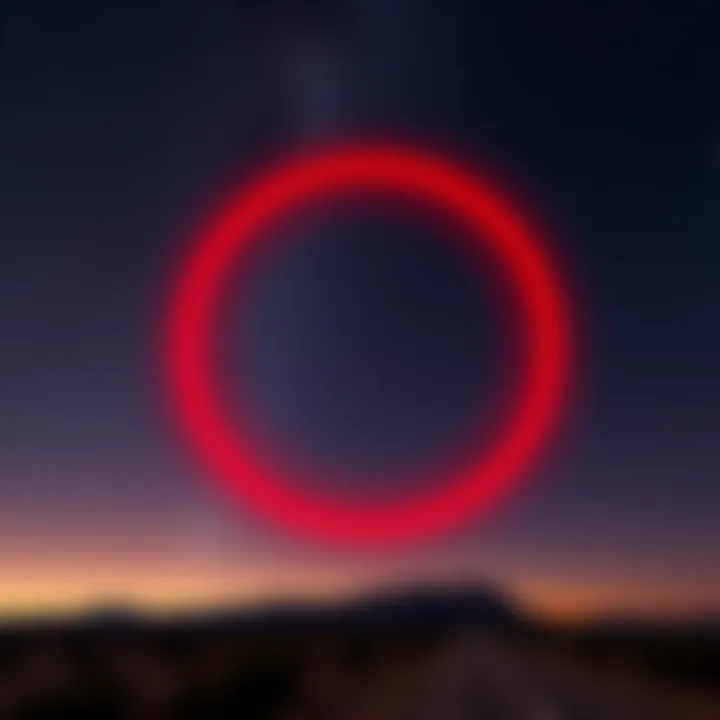 A timelapse showing a bright red circle in the night sky above Southern Arizona, with the Milky Way in the background.