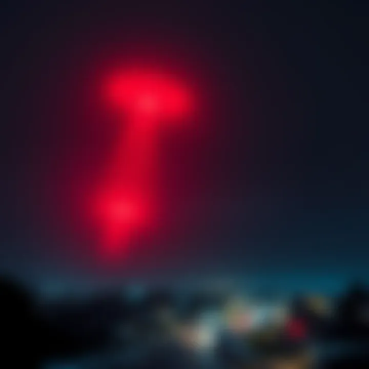Four red lights spotted in the night sky near Aarhus, with one blinking and a propeller sound noted by witnesses