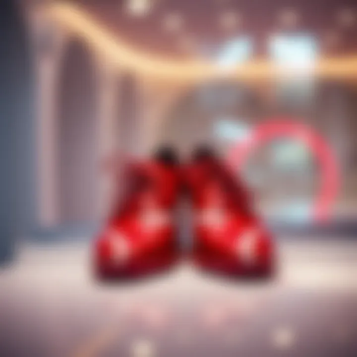 A vibrant pair of red shoes showcased on a clean surface, drawing attention to their design and color.